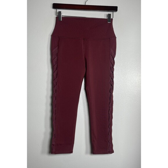 ALO YOGA Chevron Mesh Capri Leggings Small Maroon Workout Active Running Gym - Picture 1 of 8
